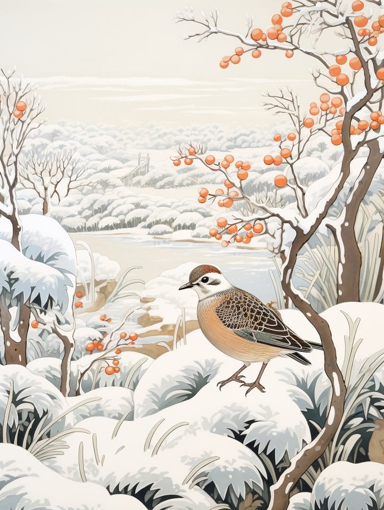 Winter-Vogelgemälde Rebhuhn 1