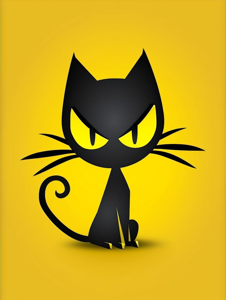 Black Cat On Yellow Background 1