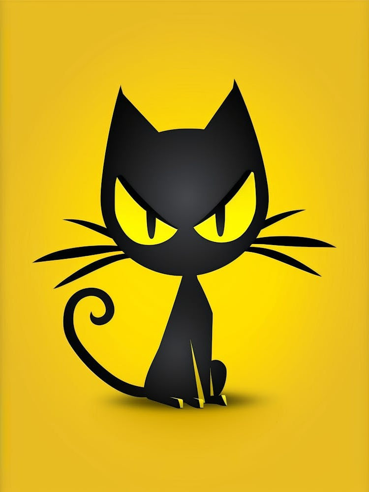 Black Cat On Yellow Background 1