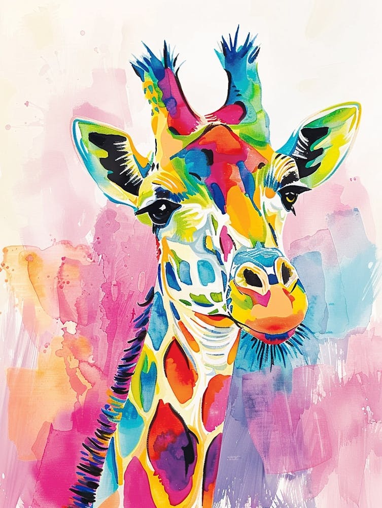 Giraffe Colourful Watercolour 3