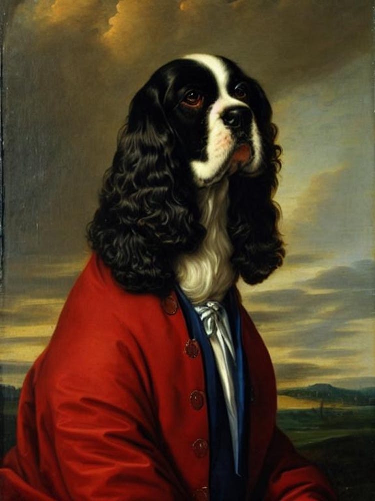 English Cocker Spaniel 2 Renaissance Portrait Oil Painting