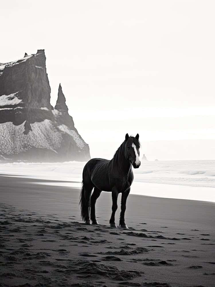 A Horse Oil Painting In Reynisfjara Beach, Iceland, Portrait 1