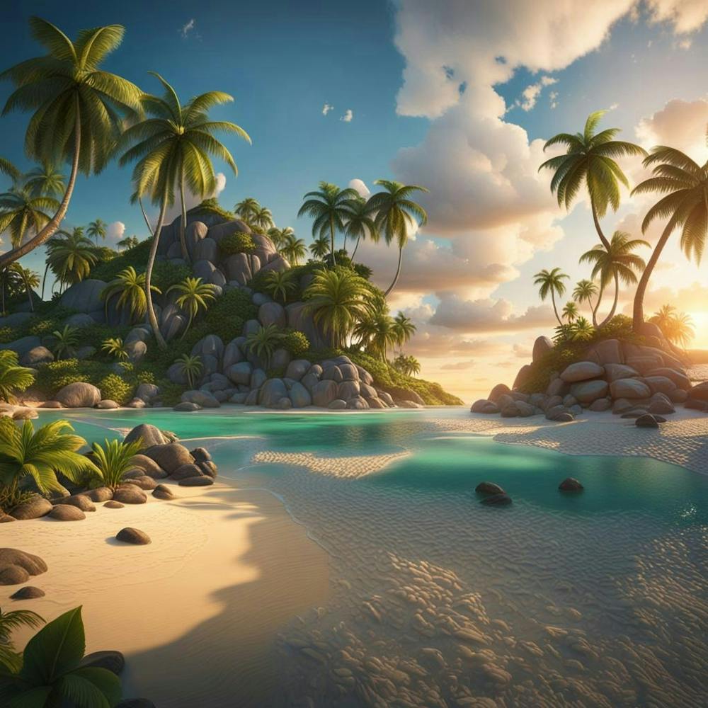 Tropical Beach With Palm Trees