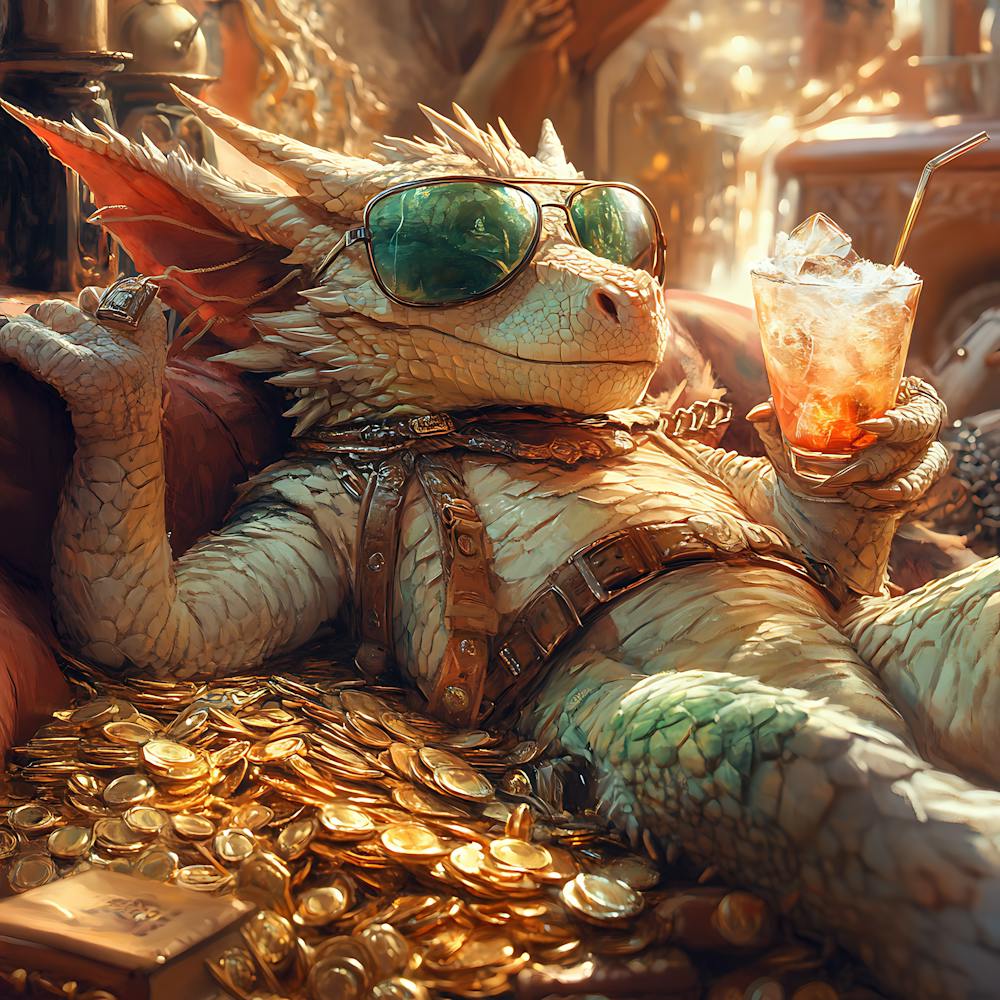 Cool Dragon Lounging on Gold Background 7