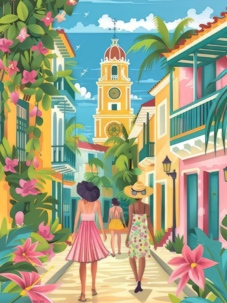 Cartagena Print Colombia Illustration Cartagena Travel Poster Cartagena Painting Floral Print Nostalgia Print