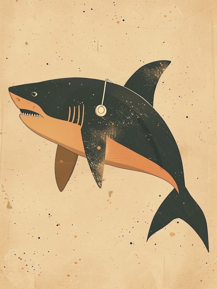 Shark Listening To Music With Headphones Muted Pastels