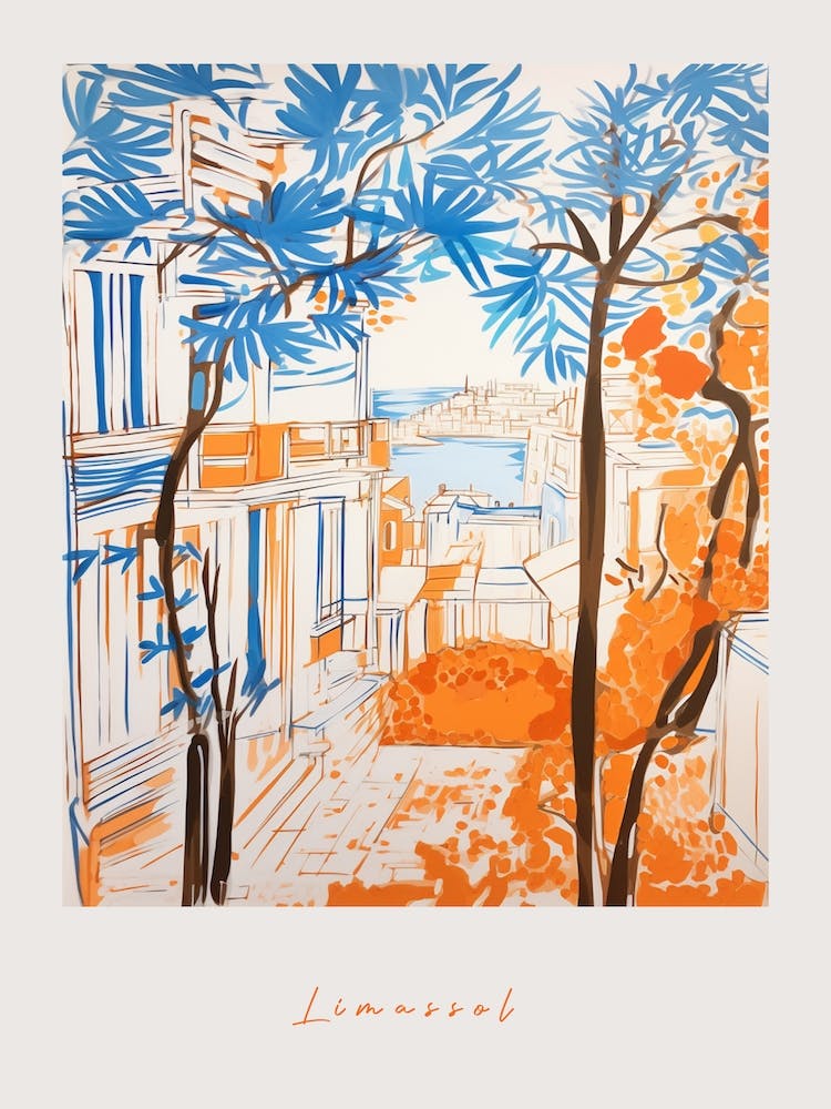 Limassol Cyprus Orange Drawing Poster
