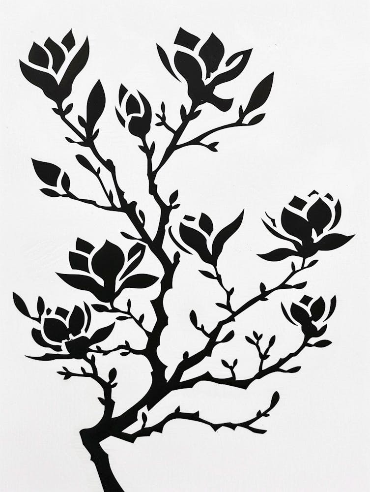 Magnolia Tree Simple Geometric Nature Stencil 2