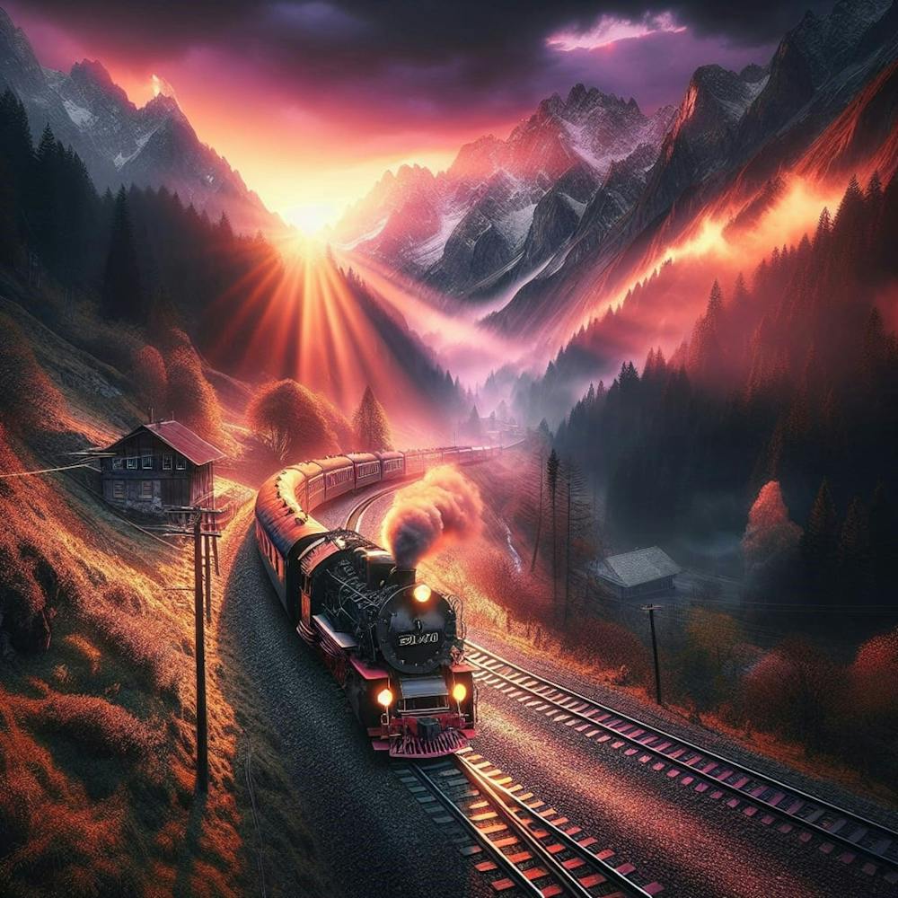 Steam Train Through The Mountains