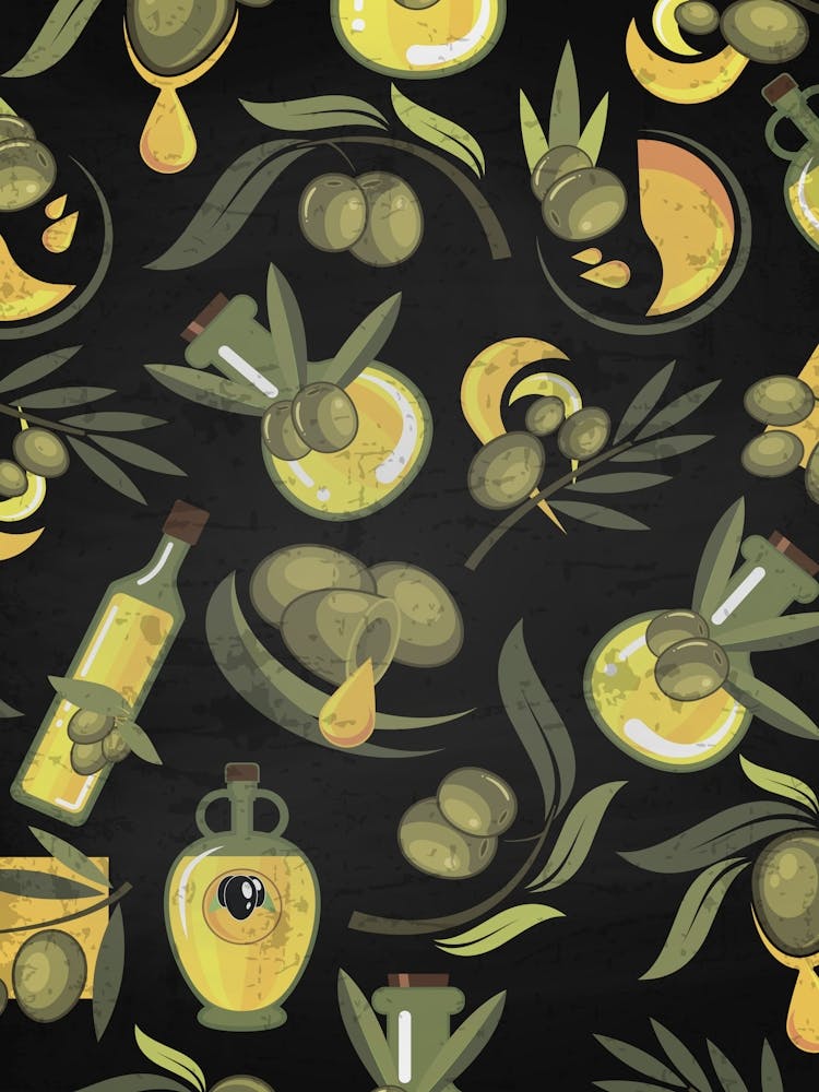 Olives Seamless Pattern - olives poster, kitchen wall art 1