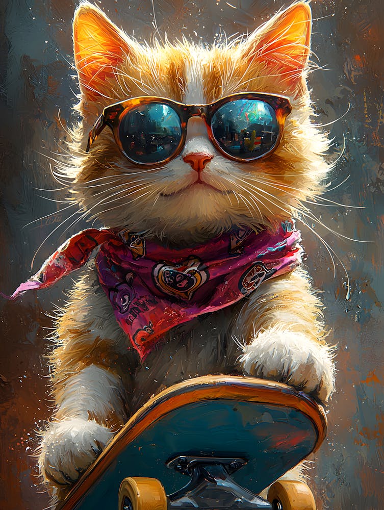 Cool Cat Riding Skateboard