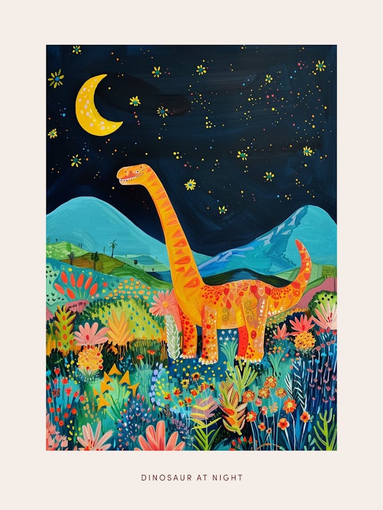 Dinosaur At Night Painting 2 Poster