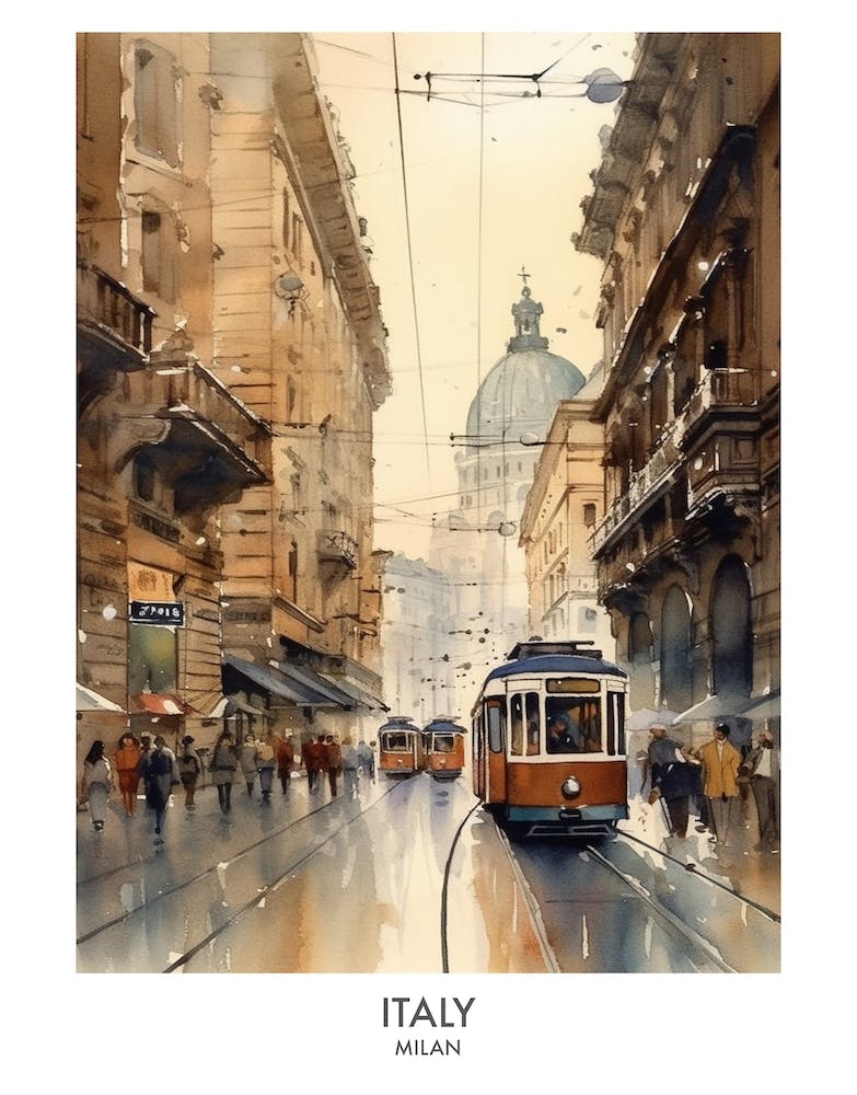 Milan, Italy 1 Watercolor Travel Poster