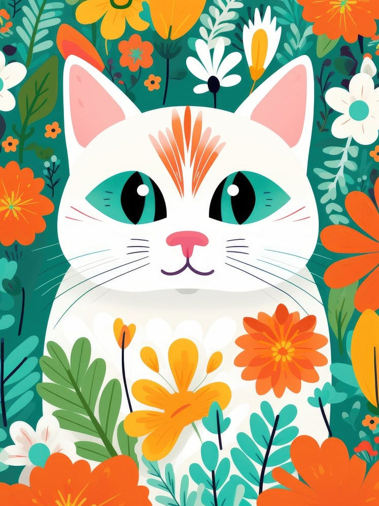 Cat In Flowers 1