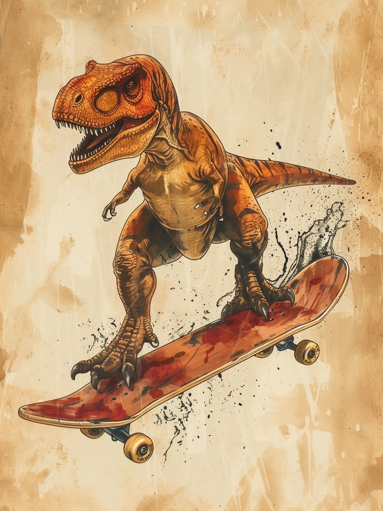 Vintage Giganotosaurus Dinosaur On A Skateboard2