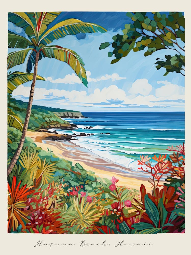 Affiche de la plage de Hapuna, Hawaï - Style Matisse et Rousseau 3