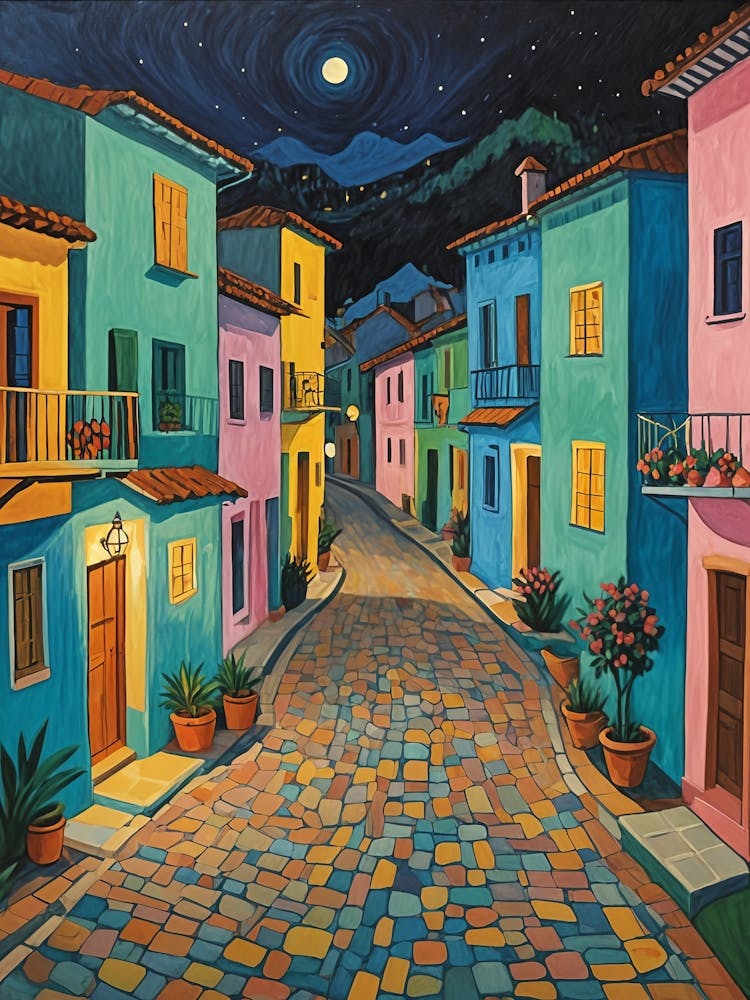 Colourful Village Cobblestone Street