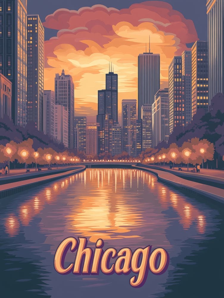 Aihrgdesign A Mid Century Modern Travel Poster For Chicago