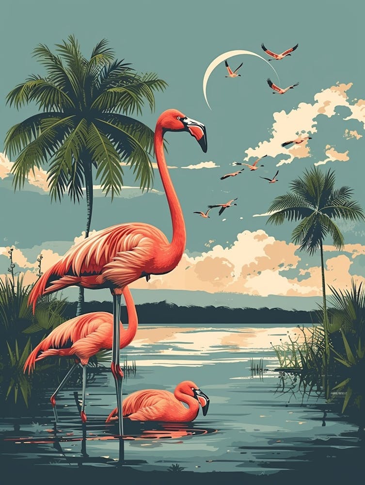 Greater Flamingo Kenya Tropical Illustration 7