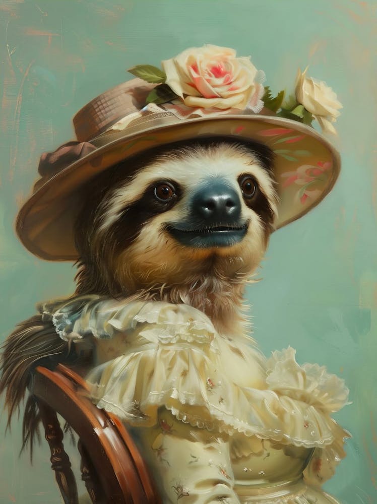 Victorian Animal Portrait, Dressed Animal Prints, Royal Lady Sloth Poster, Altered Art, Renaissance Animal Printable Art, Animal Lover Gift