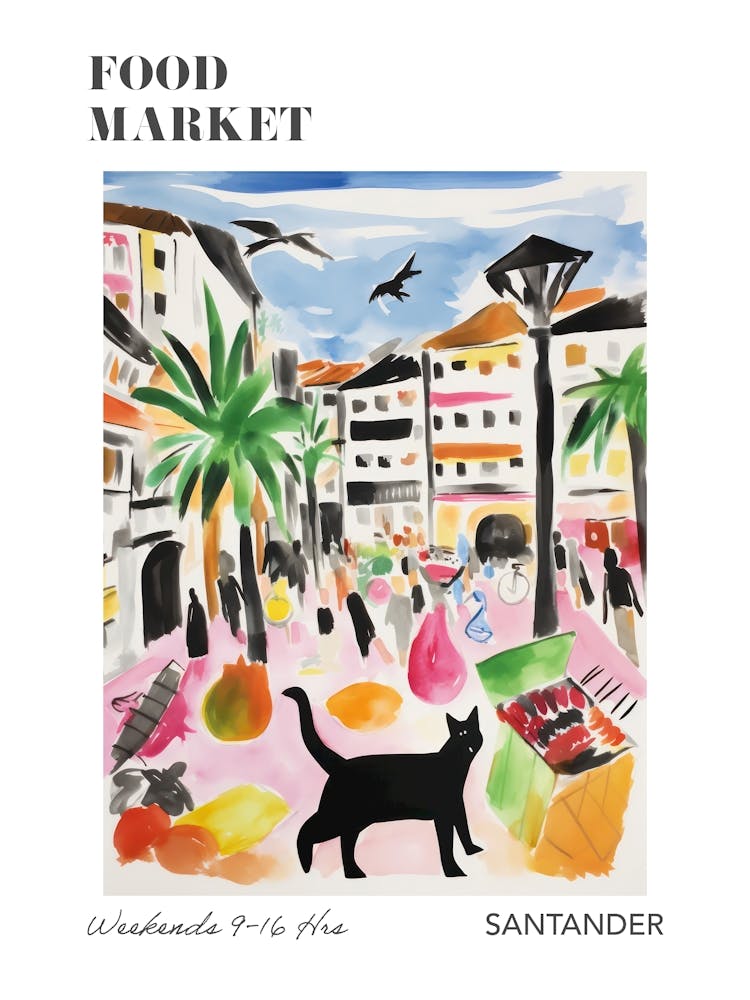 The Food Market In Santander 3 Illustration Poster
