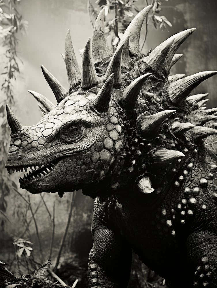 Black And White Photograph Of A Stegosaurus