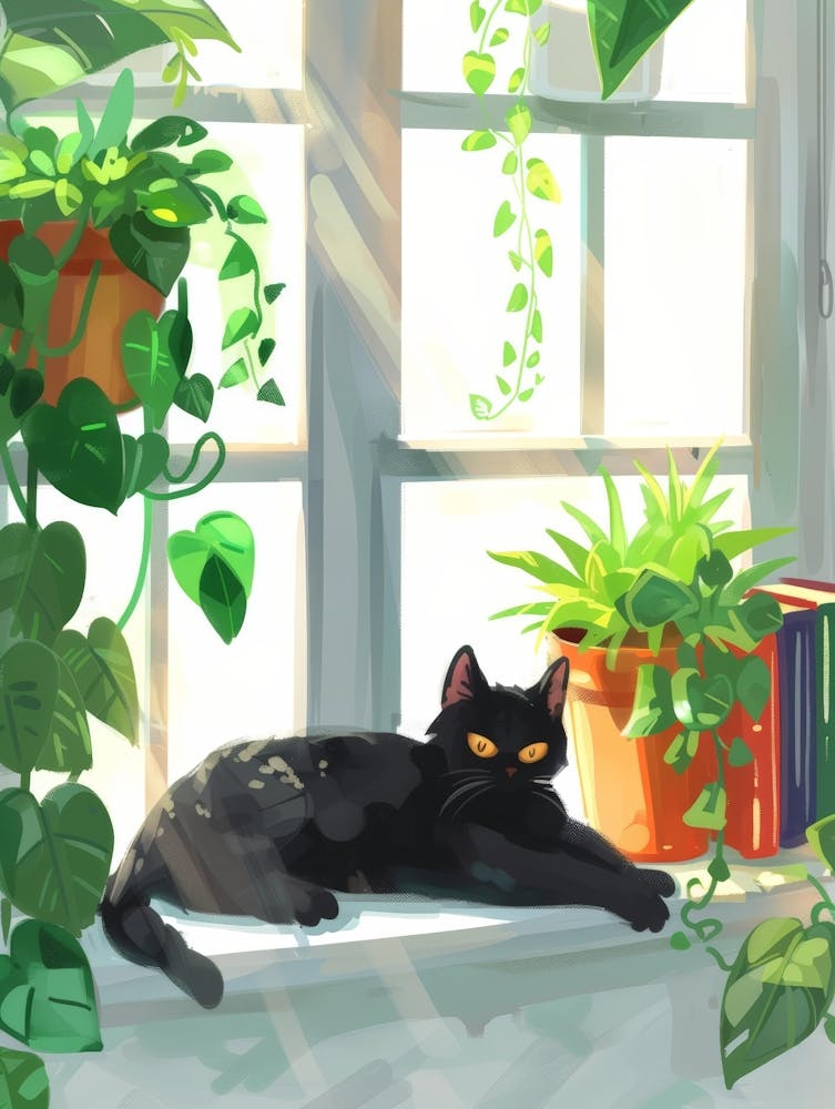 Schwarze Katze auf der Fensterbank 3