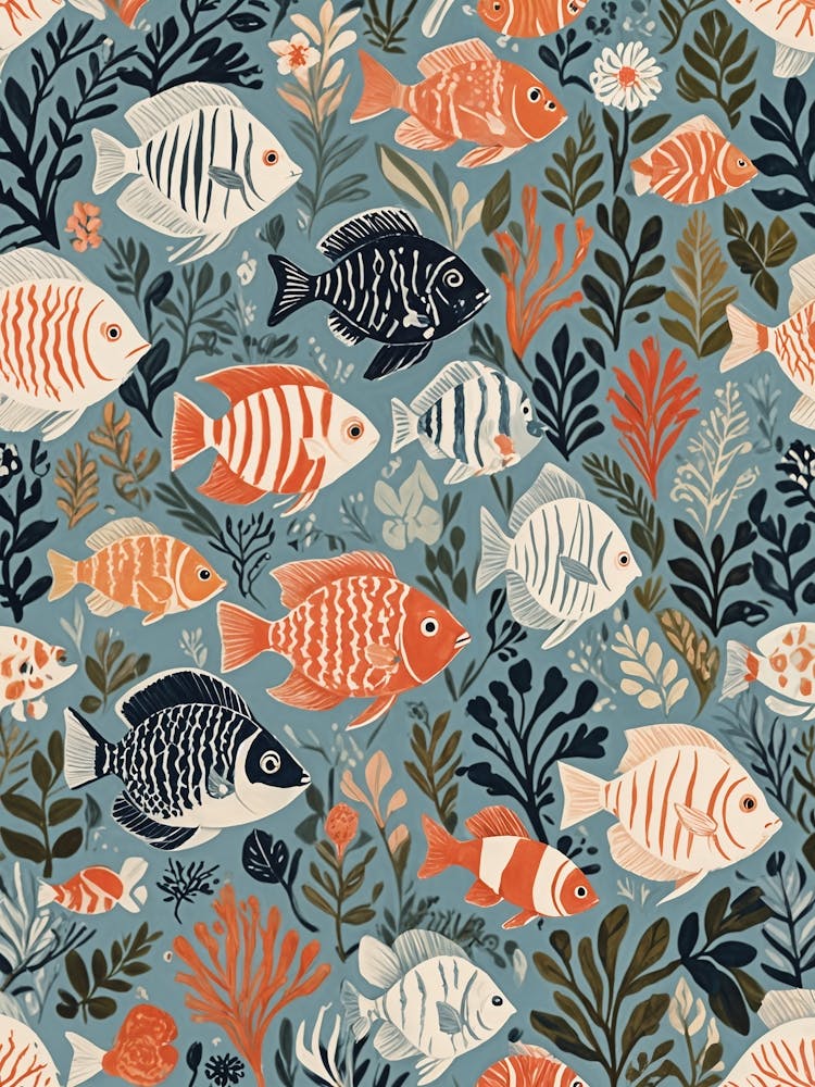 Pattern With Blue & Orange Fish