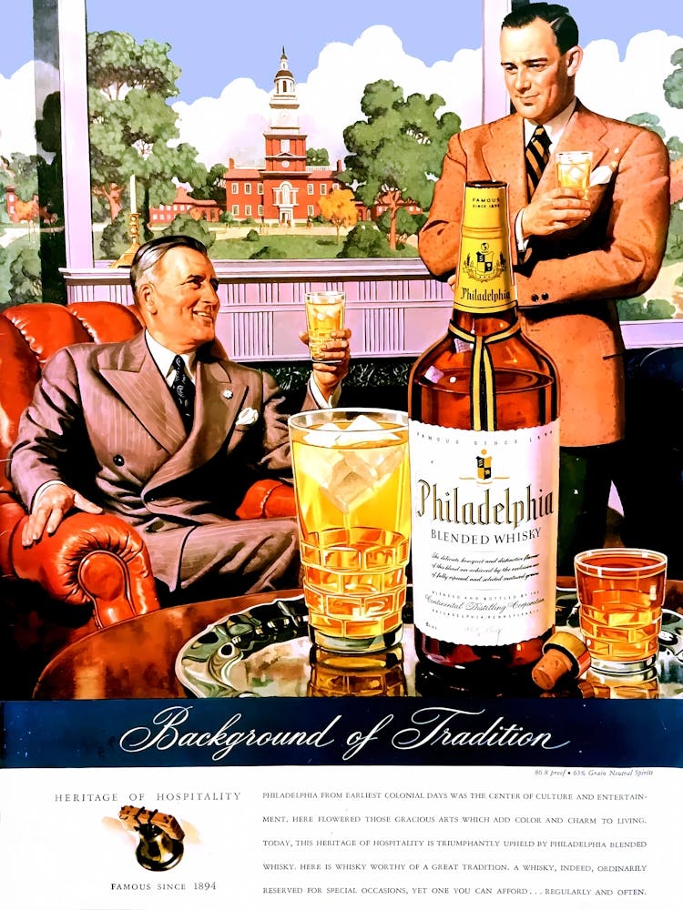 1943 Philadelphia Blended Whisky Vintage Ad, Advertising Art