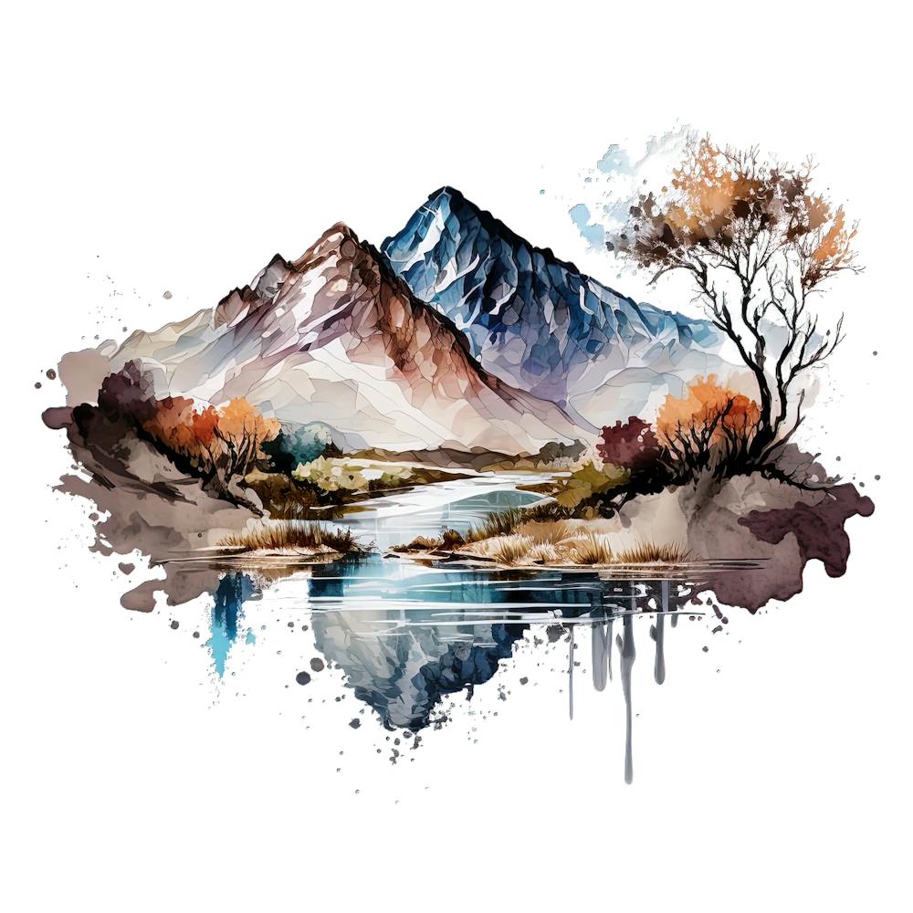 Watercolor Mountains And River