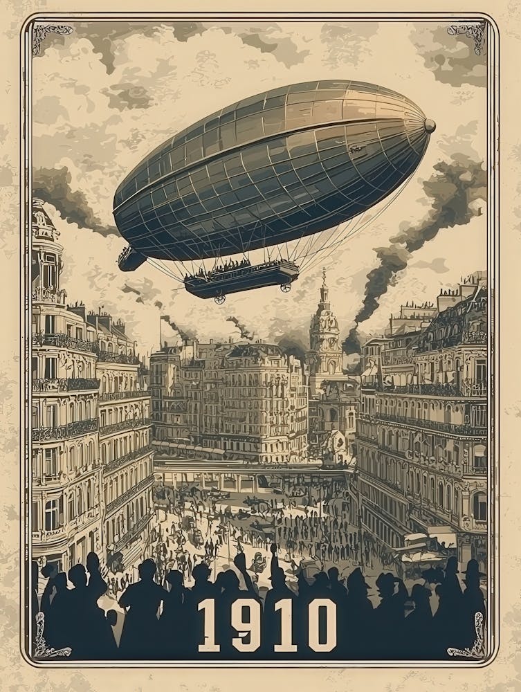Aihrgdesign A Vintage Poster Of An Early Airship Soaring Abov 094872b1 7402 4bb1 8862 6f13ea3ea965 2