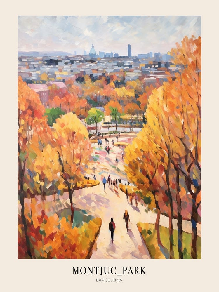 Autumn City Park Painting Montjuc Park Barcelona 2 Poster