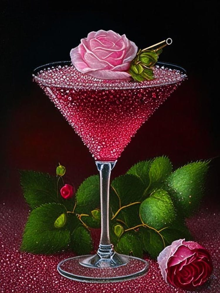 Affiche Cocktail Pointillisme Rose Anglaise