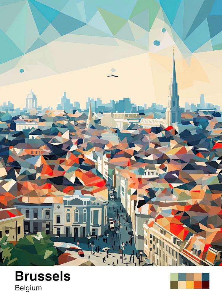 Brussels, Belgium, Geometric Illustration 2 Poster