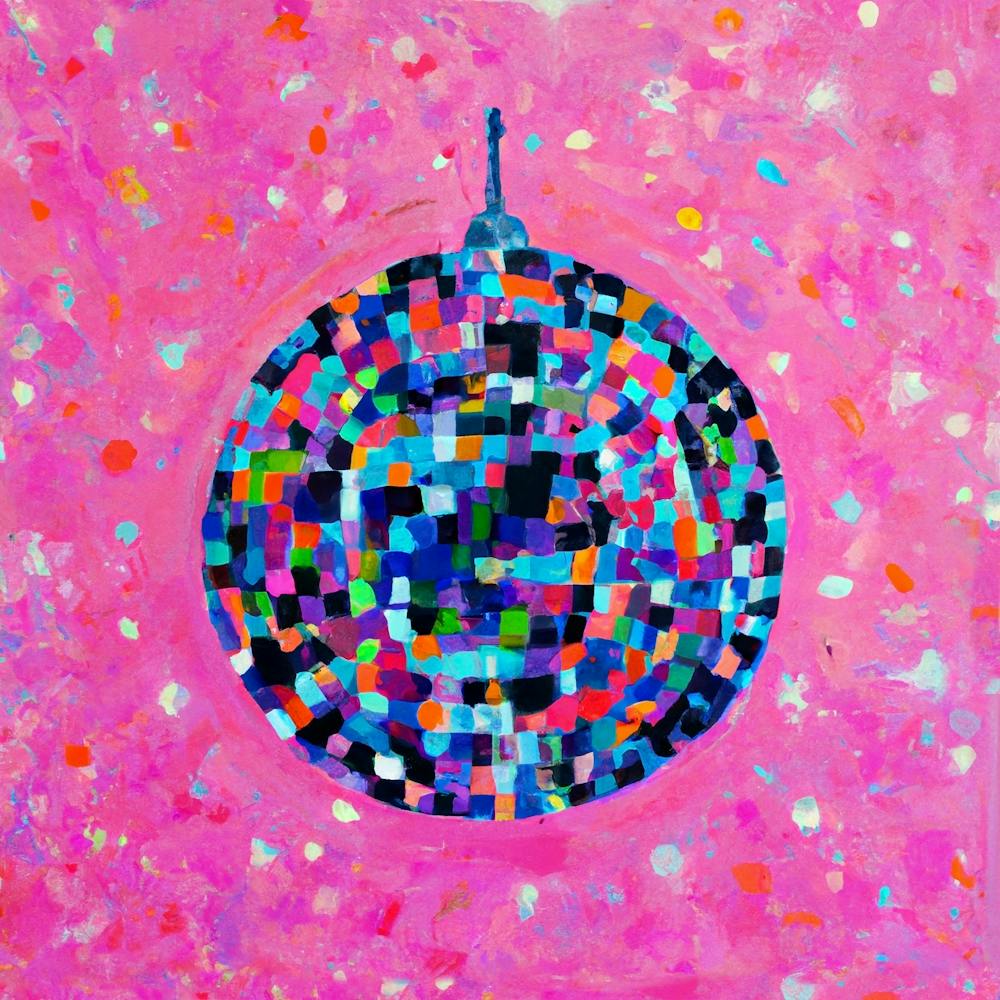 Disco Ball Pink Oil Paint Square