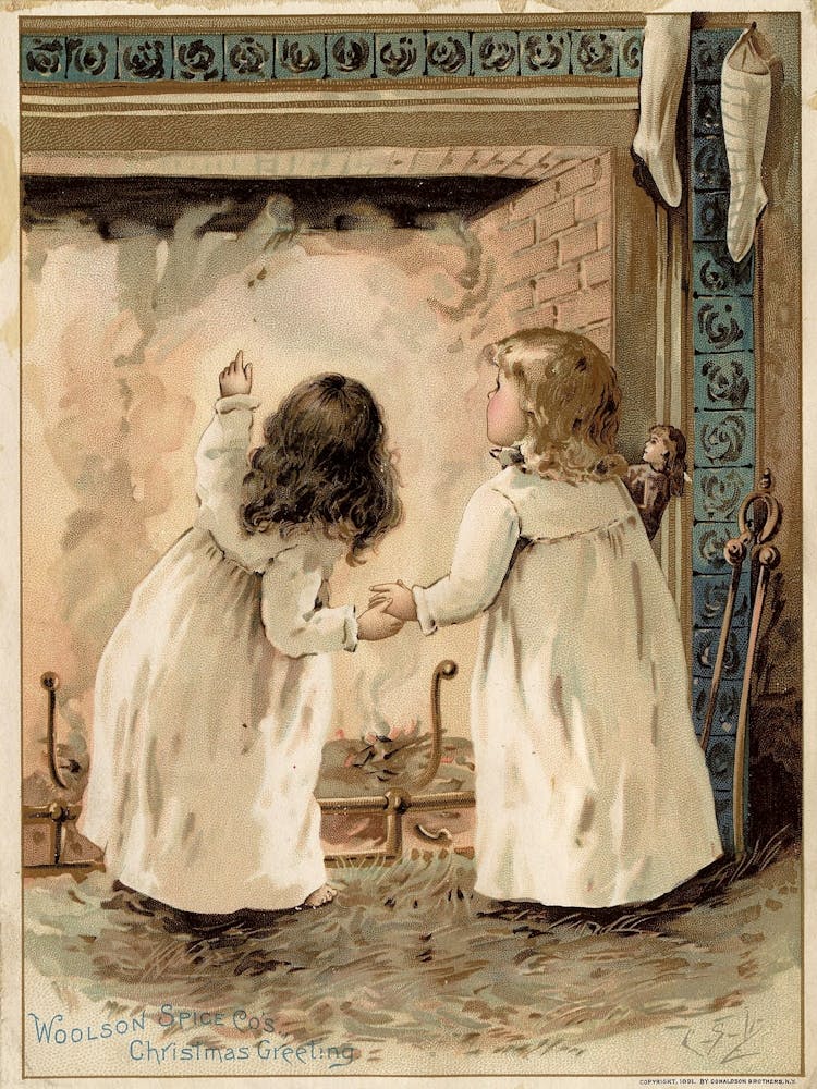 Two Little Girls By The Fireplace 2