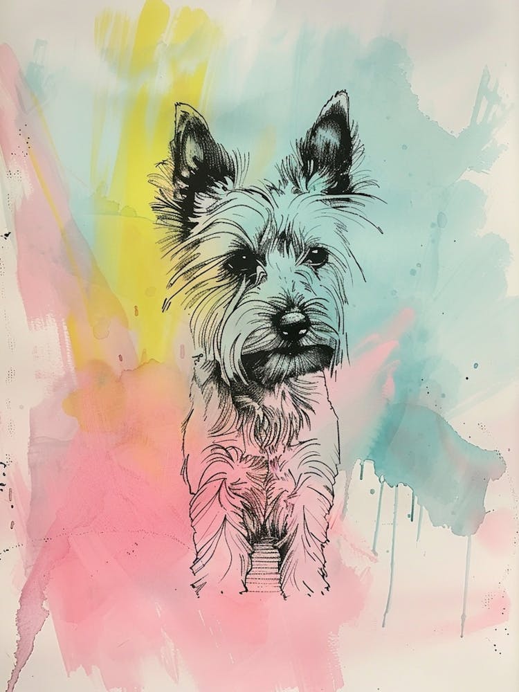 Yorkshire Terrier Hund Pastell-Linien Aquarell Illustration 4