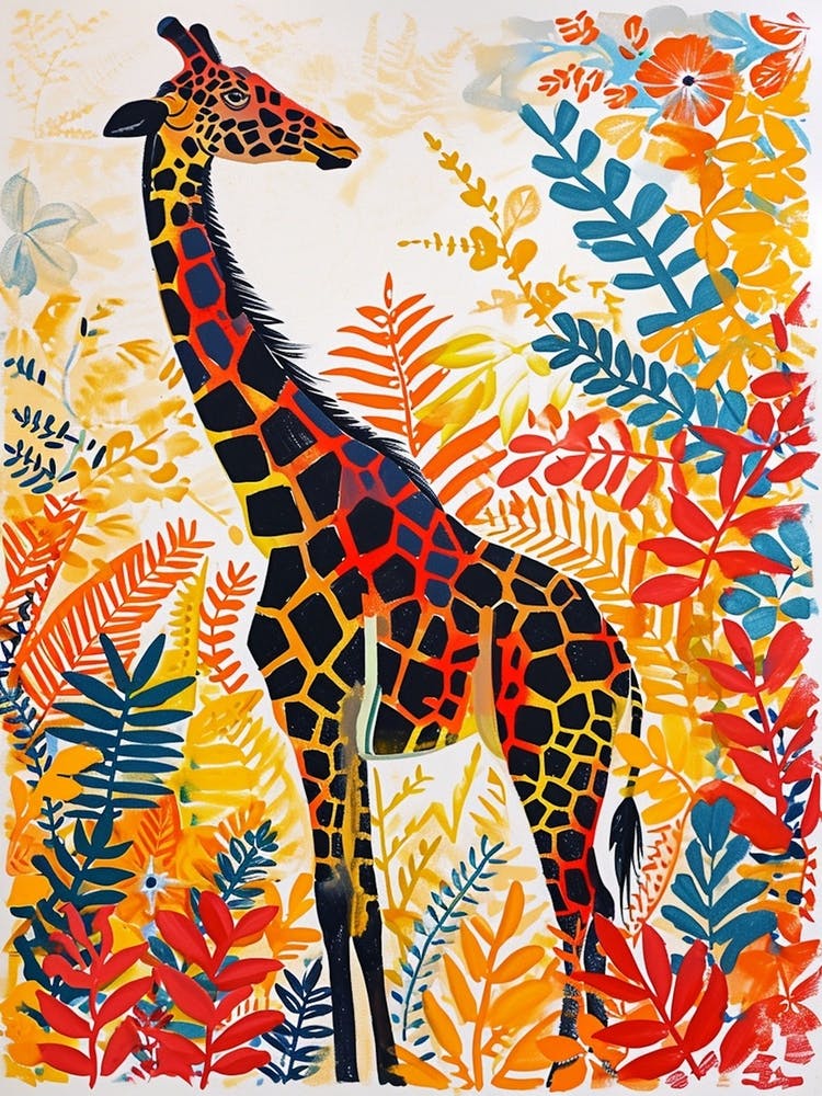 Giraffes In The Leaves Watercolour Style 4