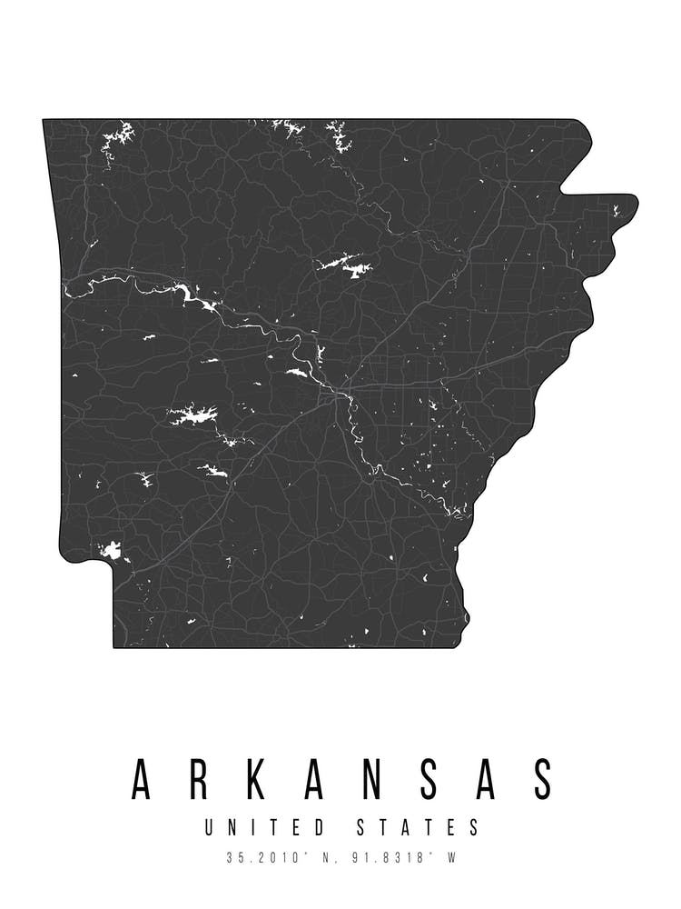 Arkansas Mono Black And White Modern Minimal Street Map