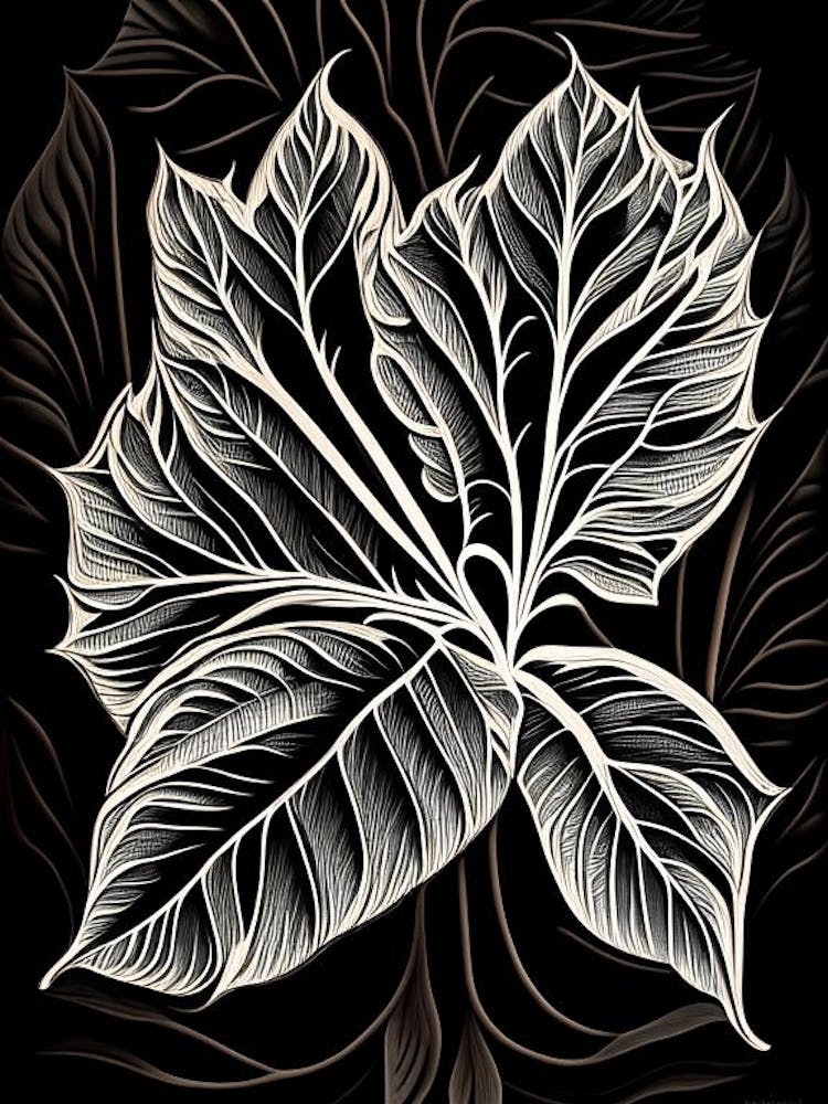 Peach Leaf Linocut 4