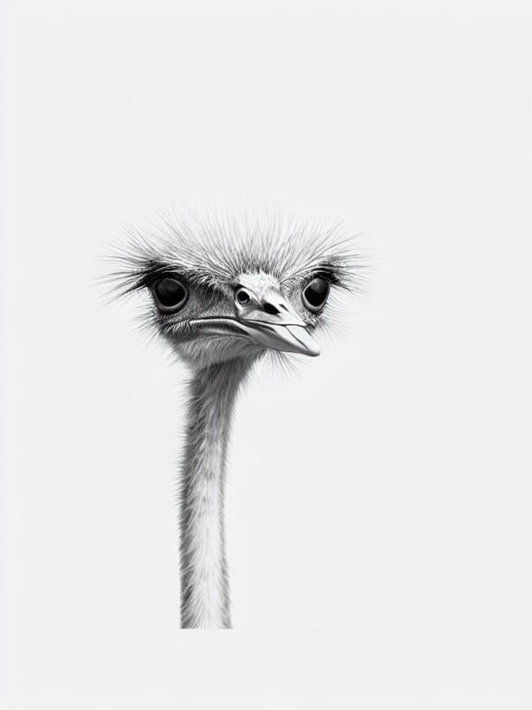 Ostrich B&W Pencil Drawing 2 Bird