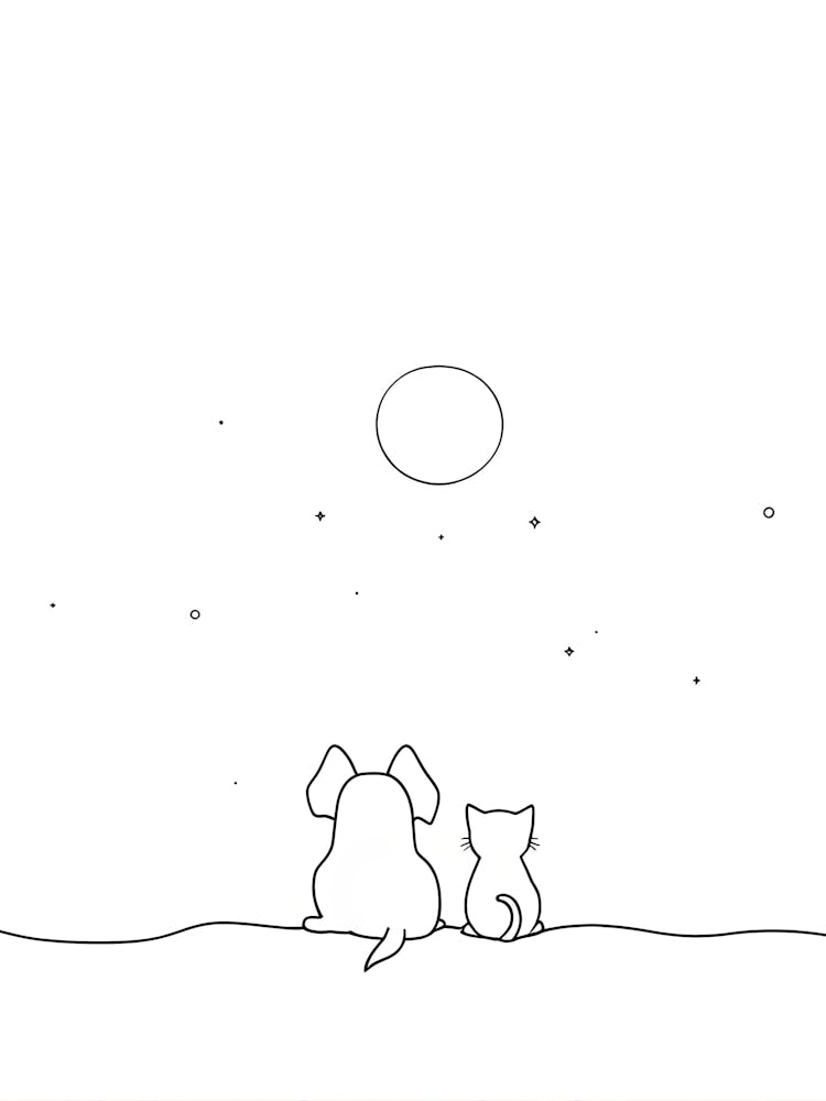 Cat And Dog Line Art