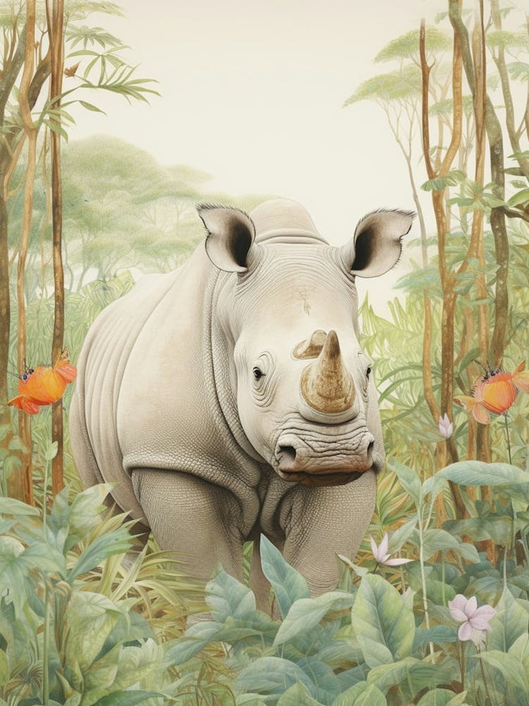 Rhino Under The Tree Vintage Illustration 4