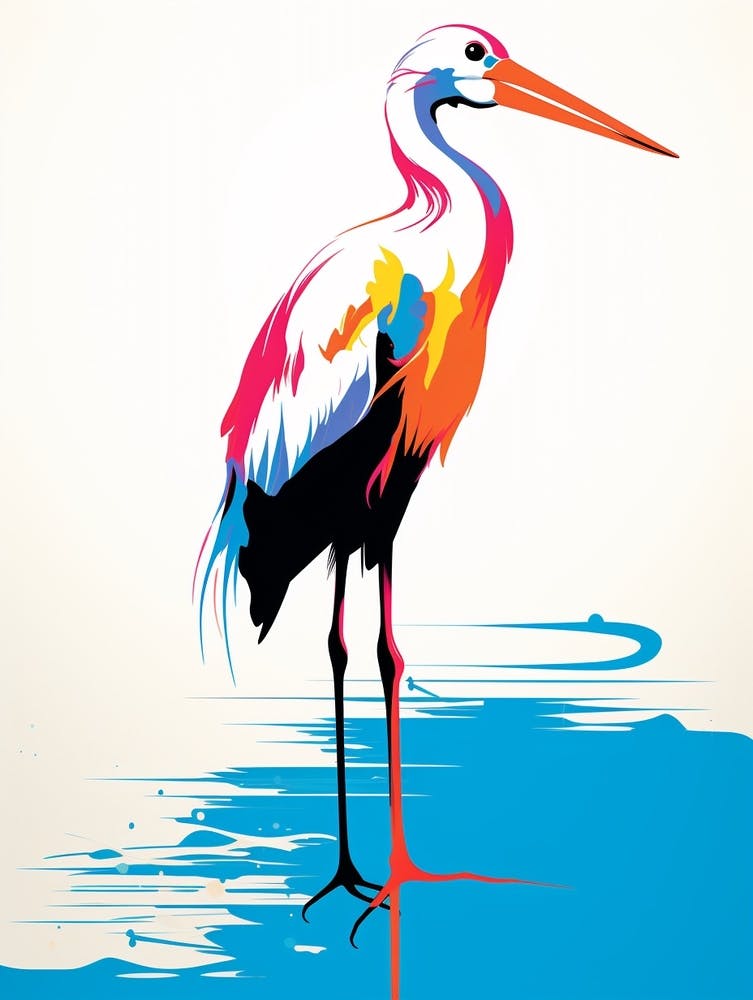 Style Andy Warhol Oiseau Cigogne 1