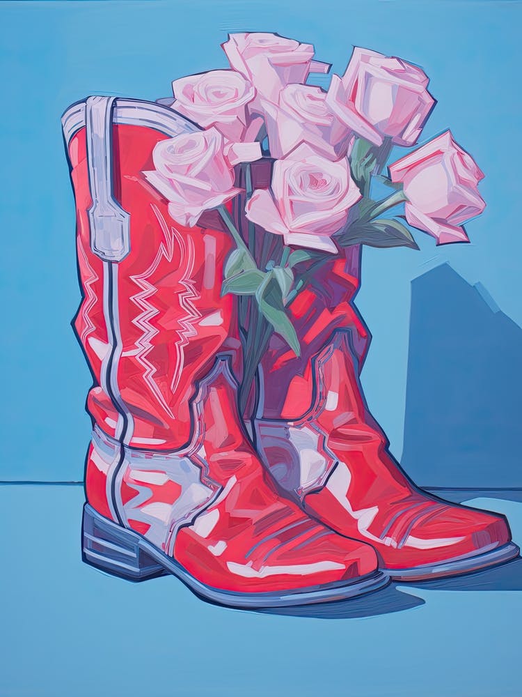 A Painting Of Cowboy Boots With Purple Lilac Flowers, Fauvist Style, Still Life 8