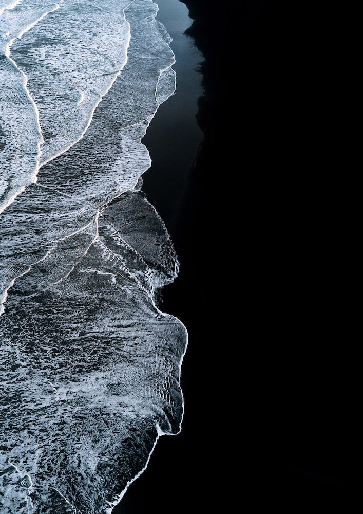 Black Sand Beach With Waves In Iceland