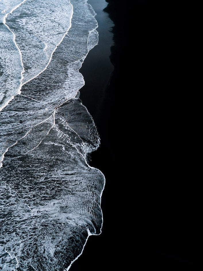 Black Sand Beach With Waves In Iceland