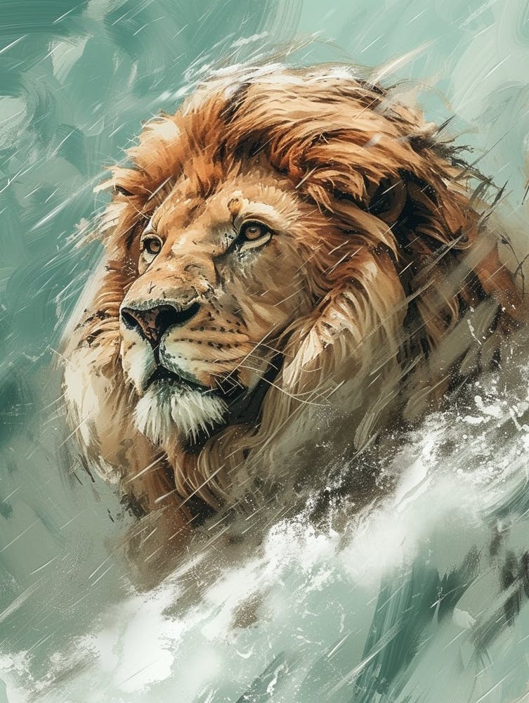 An African Lion Facing A Storm Acrylic Painting 3