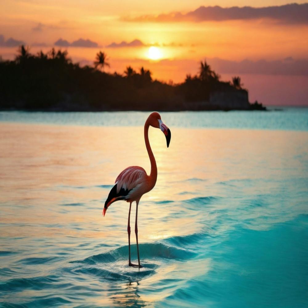 Flamingo At Sunset