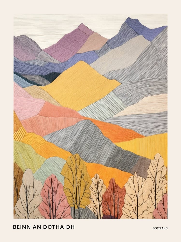 Beinn An Dothaidh Scotland Colourful Mountain Illustration Poster